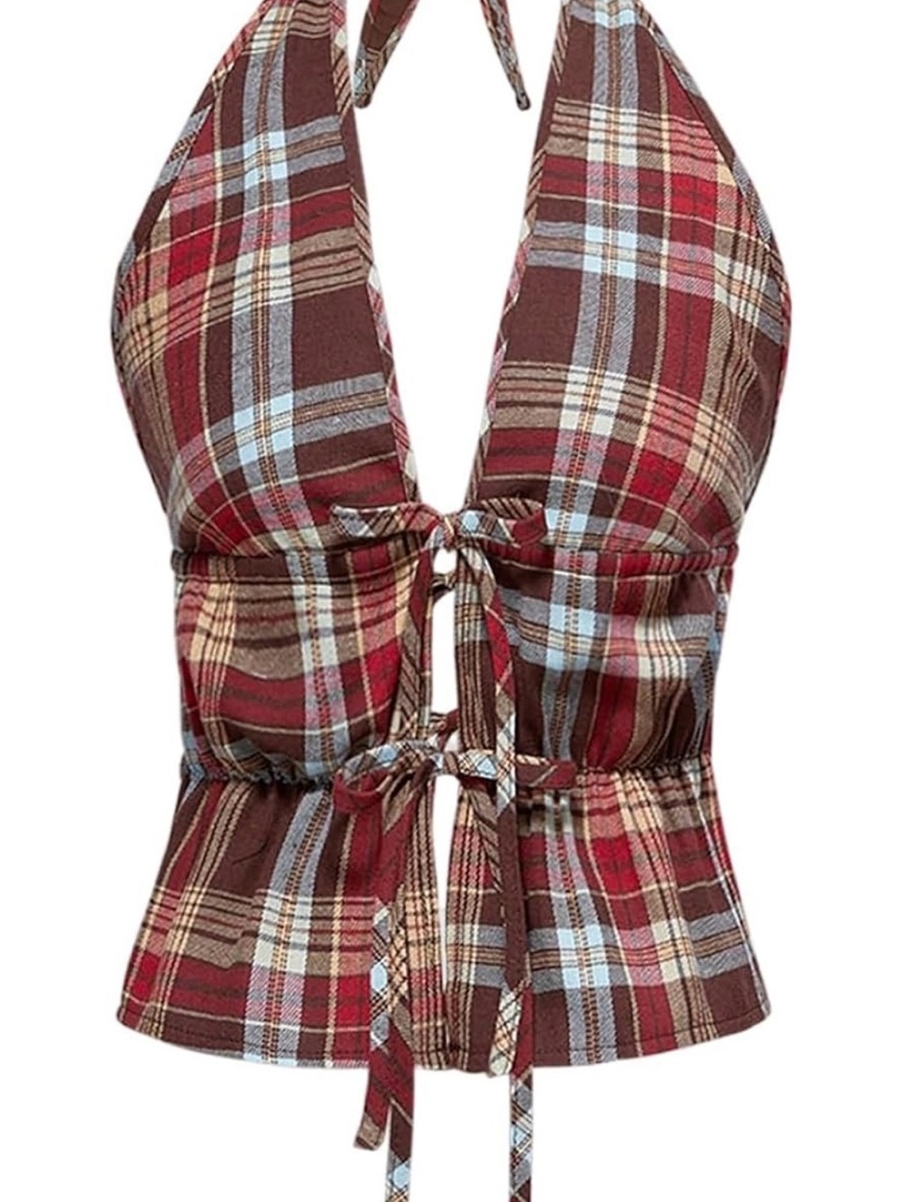 Plaid Halter Tie Front Top | Size Small